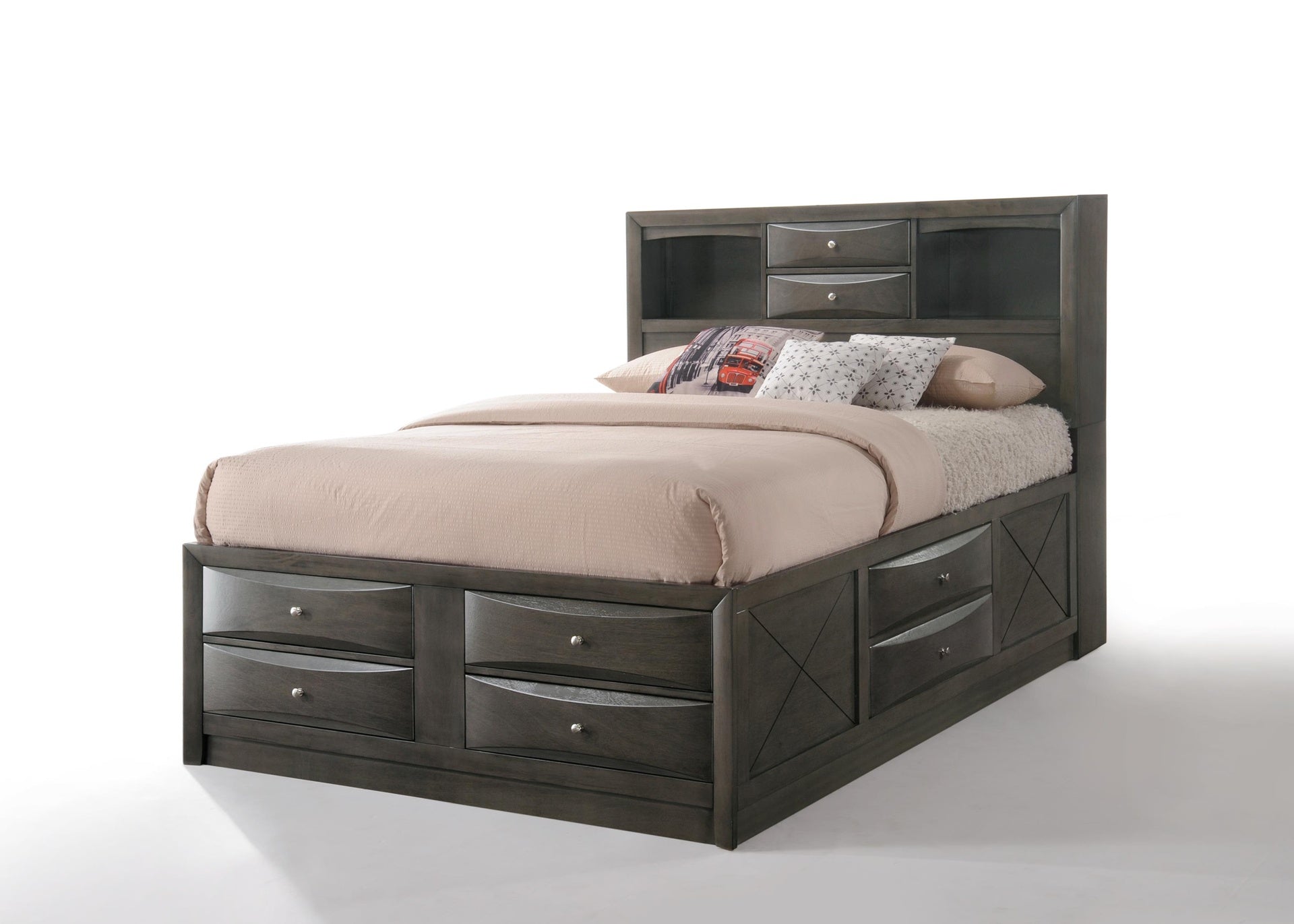 Ireland Gray Oak Finish EK Bed W/Storage