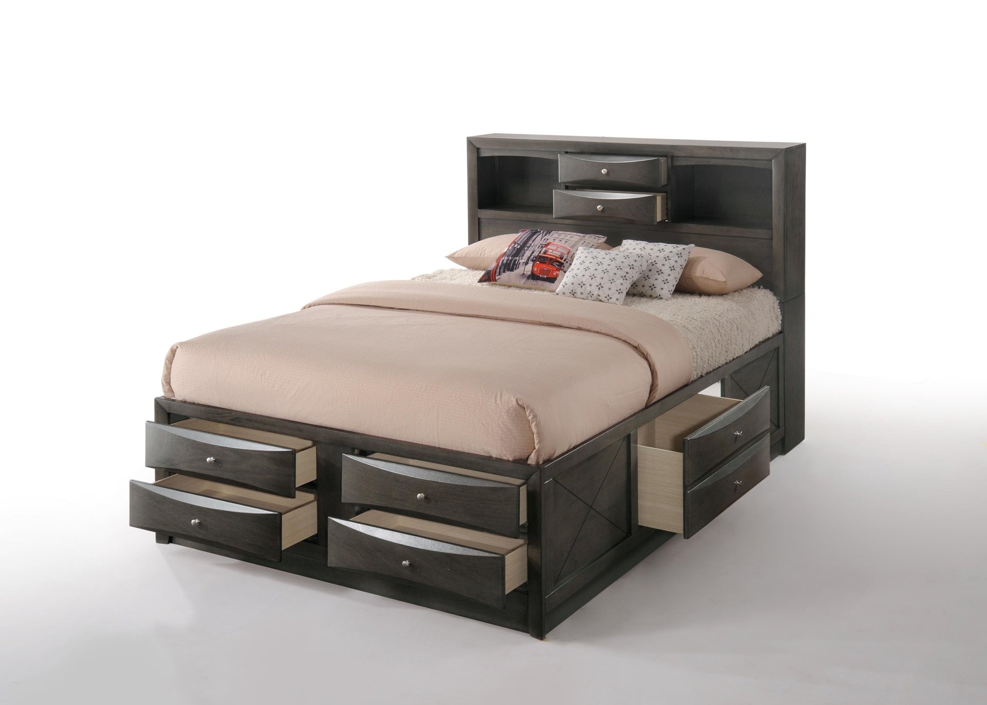 Ireland Gray Oak Finish EK Bed W/Storage