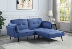 Nafisa Blue Fabric Adjustable Sofa & Ottoman