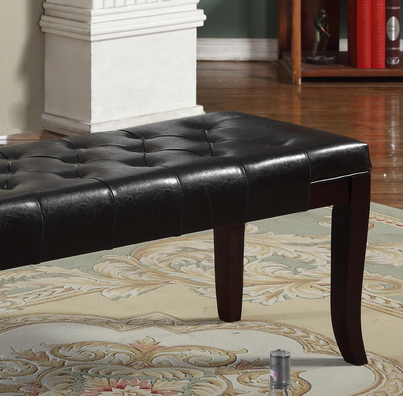 Linon Tufted Bench, Faux Leather, Espresso