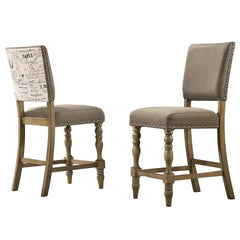 Birmingham Script Printed Driftwood Finish Counter Height Dining Chair with Nail head, Set of 2