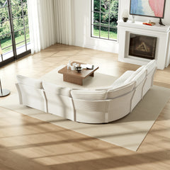 5-Seater L-Shaped Sectional Sofa with Curved Corner – Plush Corduroy Fabric, 7 Pillows (3 Throw + 4 Lumbar), Modern Living Room Furniture