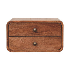 Solid Wood Honey Caramel Floating Bedside, 2-Drawers, Brown