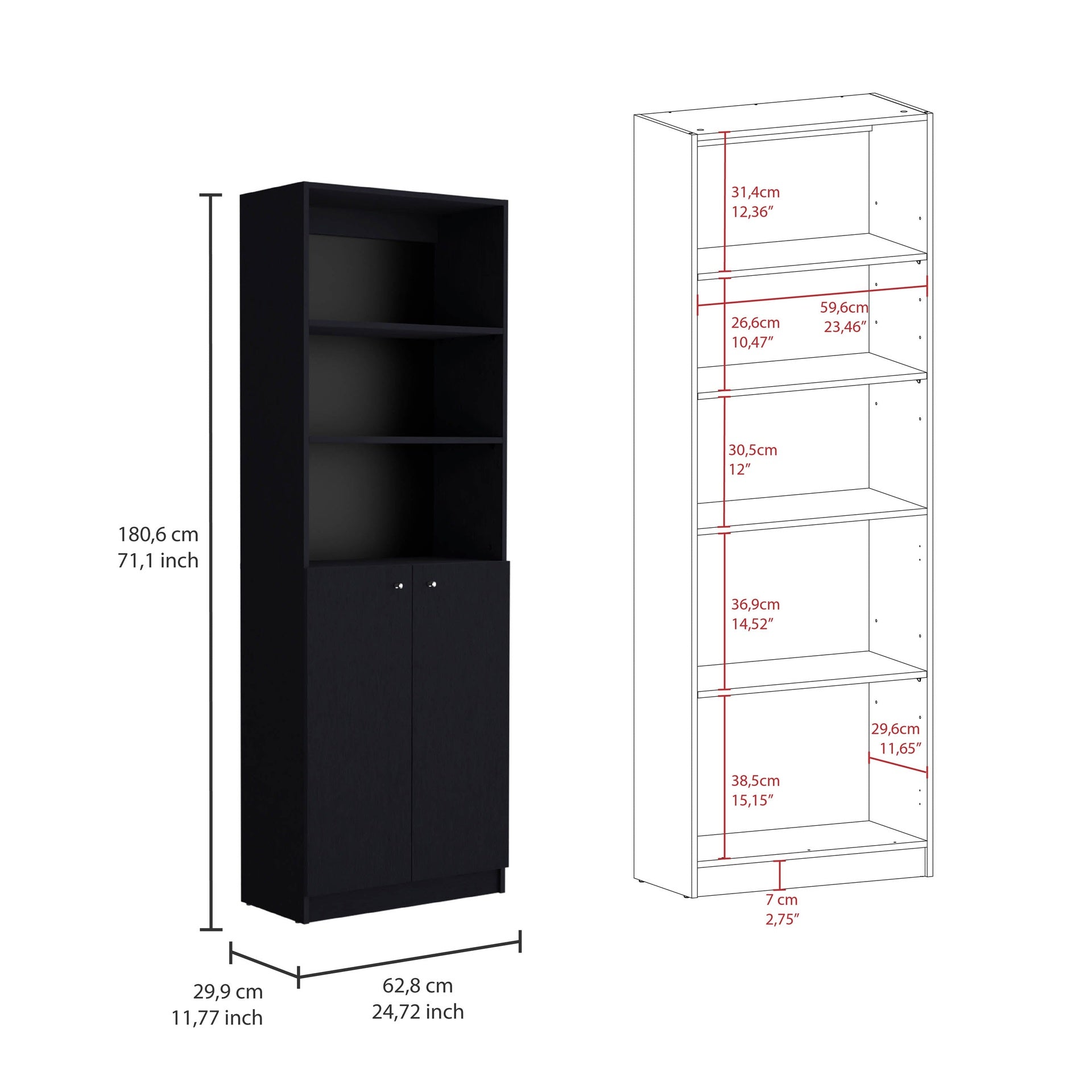 Home 2-Door Bookcase, Modern Storage Unit with Dual Doors and Multi-Tier Shelves
