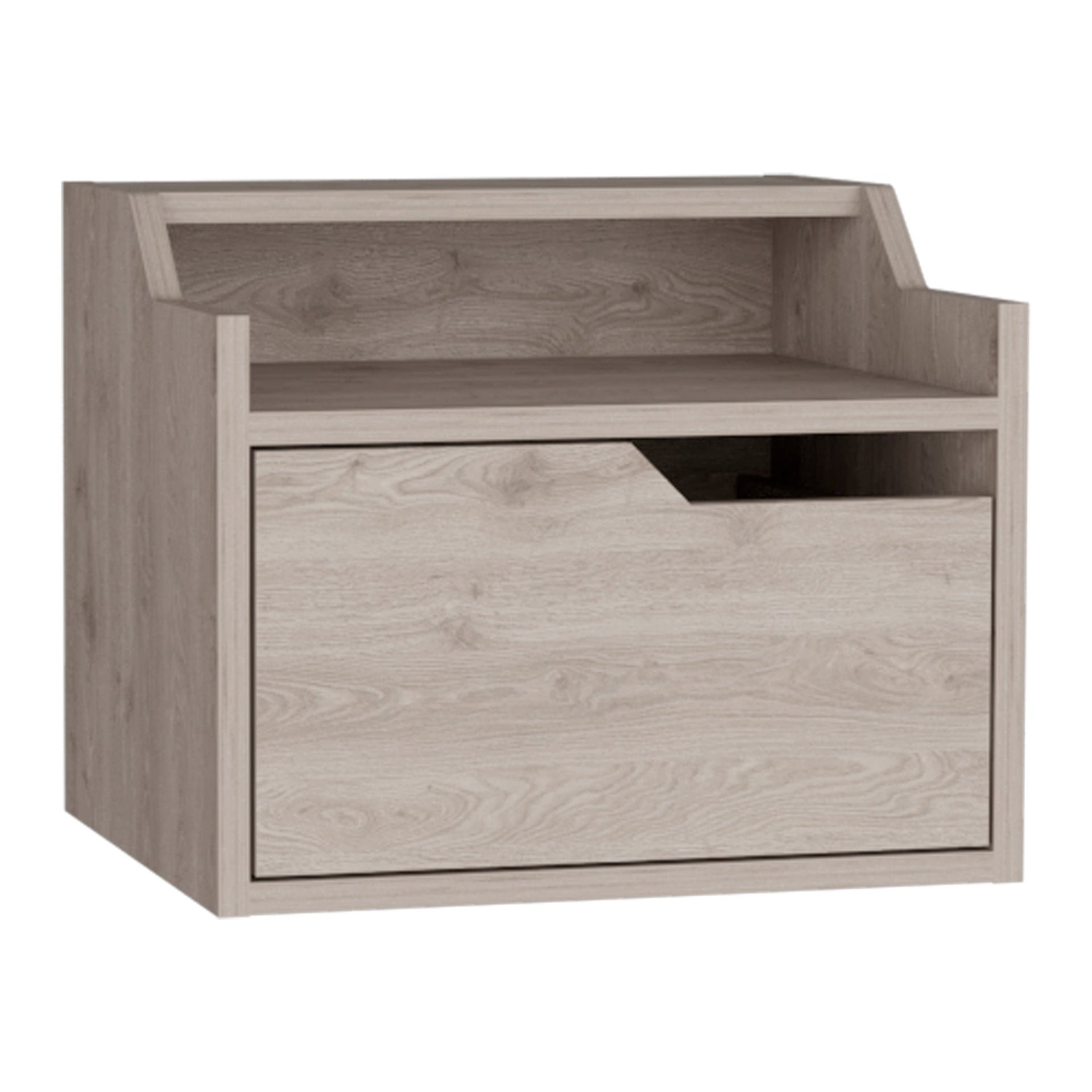 Busan Modern Floating Nightstand , End Table, Side Table Single-Drawer Design with Sleek Two-Tiered Top Shelf Surfaces- Light Grey - Bedroom