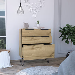 Augusta Dresser, Hairpin Legs, Three Drawers, Superior Top -Light Oak