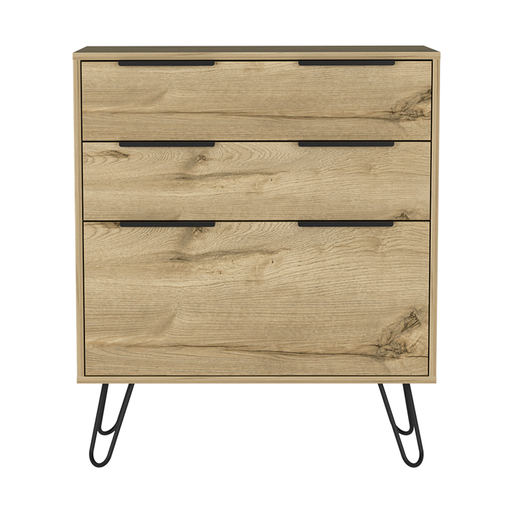 Augusta Dresser, Hairpin Legs, Three Drawers, Superior Top -Light Oak