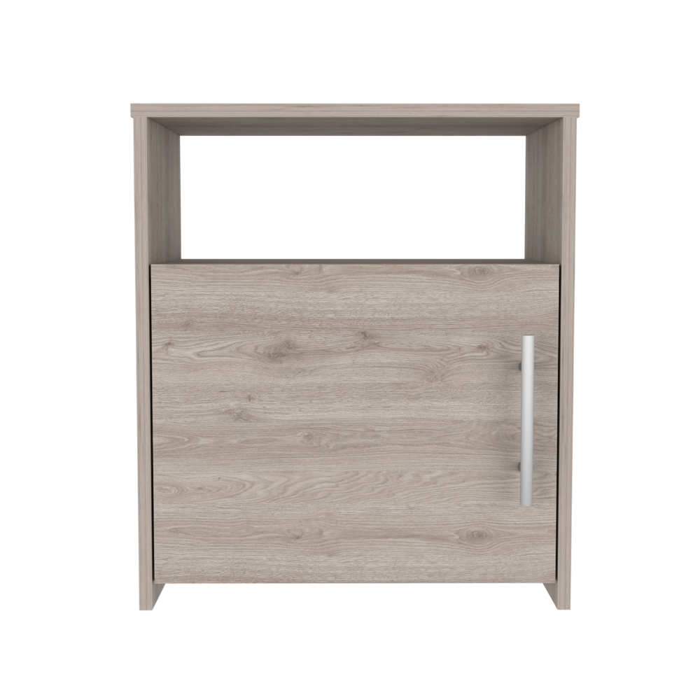 Nordico Nightstand , End Table, Side Table One Shelf, Single Door Cabinet, Metal Handle -Light Gray