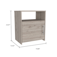 Nordico Nightstand , End Table, Side Table One Shelf, Single Door Cabinet, Metal Handle -Light Gray