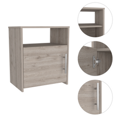 Nordico Nightstand , End Table, Side Table One Shelf, Single Door Cabinet, Metal Handle -Light Gray