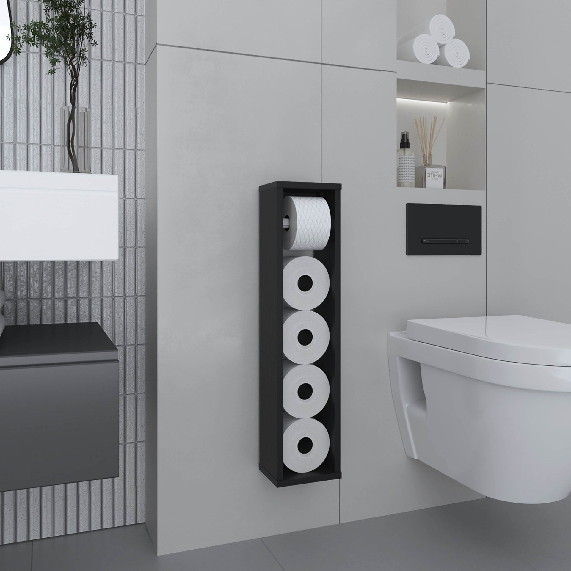 Bali  28" High Toilet Paper Holder Narrow Shelf Organizer for Bathroom, Living Room, Kitchen