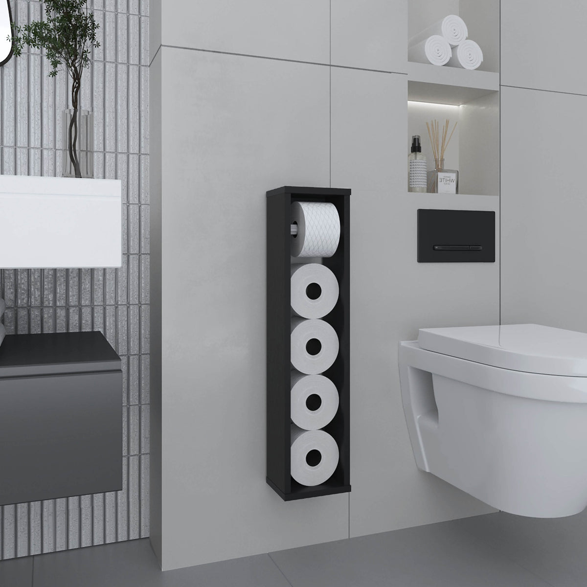 Bali  28" High Toilet Paper Holder Narrow Shelf Organizer for Bathroom, Living Room, Kitchen