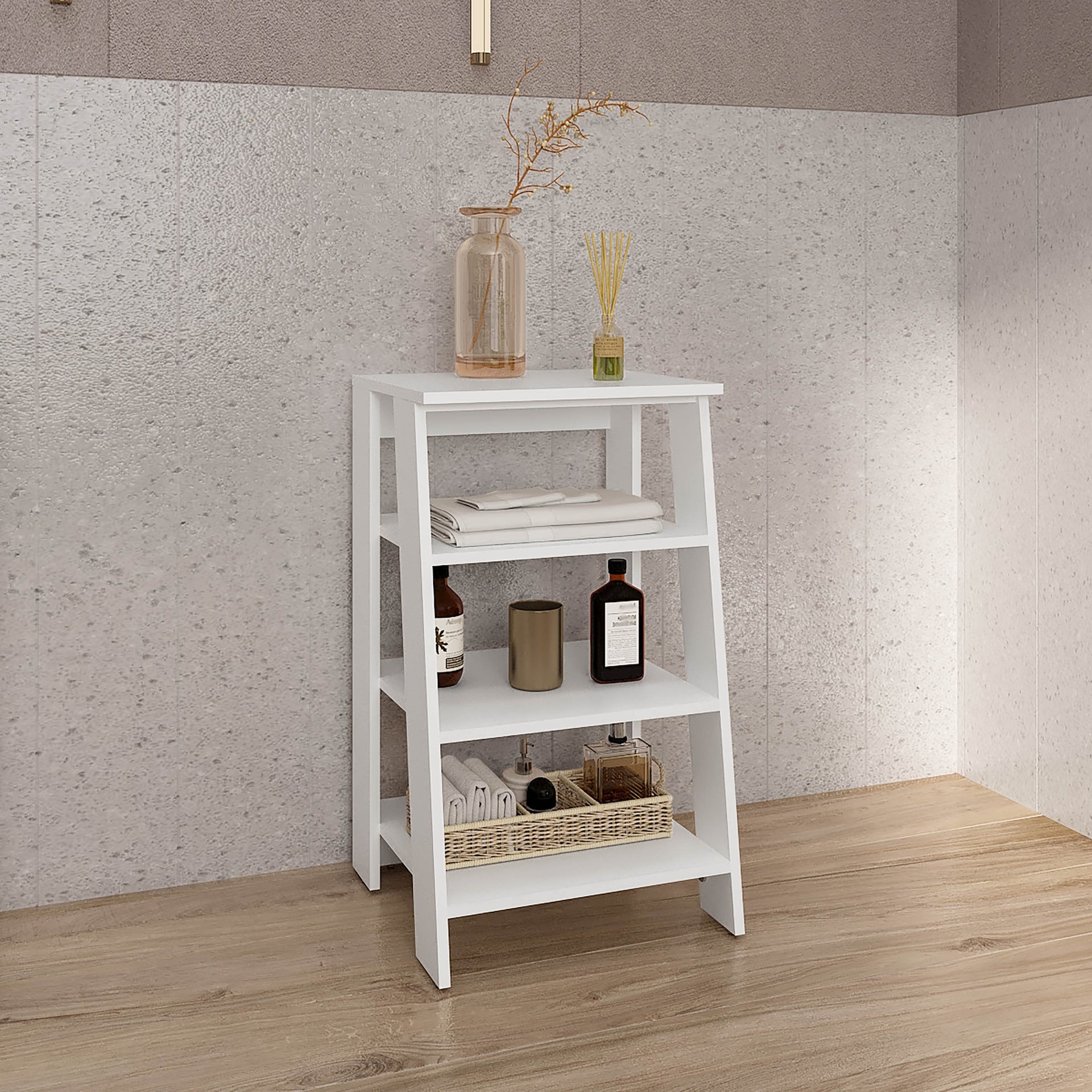 BATHBI 30" High  4-Tier Ladder Shelf  Organizer for Bathroom, Side Table, Living room in White