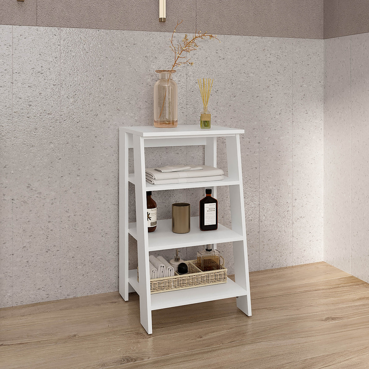 BATHBI 30" High  4-Tier Ladder Shelf  Organizer for Bathroom, Side Table, Living room in White