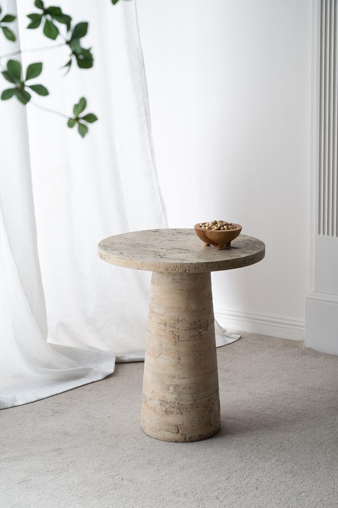 22x22x25.5" Cream Round Side Table with Pedestal Base