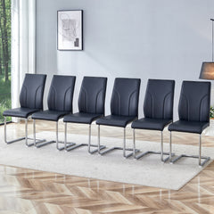 6 Dining Chair Set, Black Dining Chair Set, PU Material High Back Seat and Sturdy Leg Chair, Suitable for Dining Room, Kitchen, Living Room