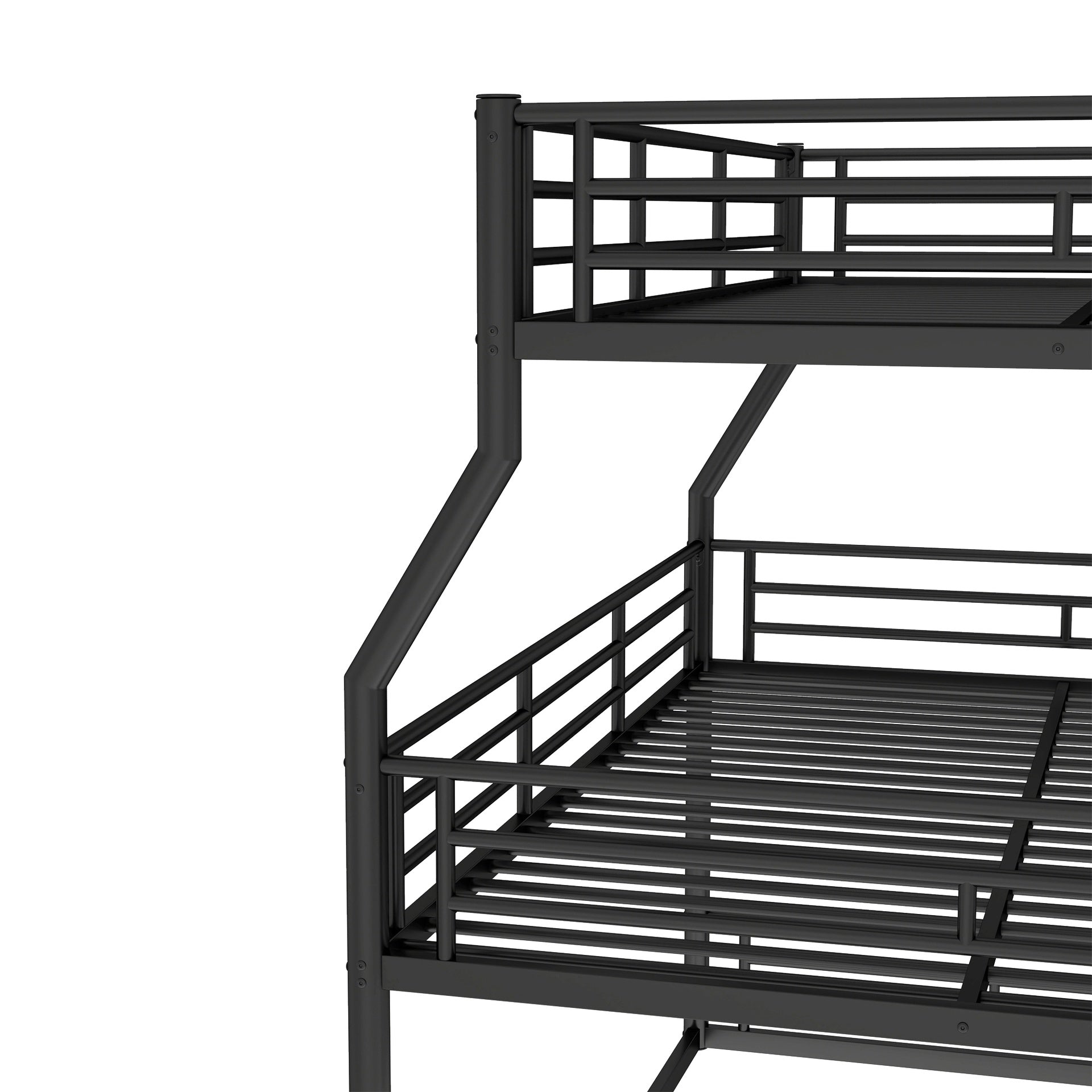 Full XL over Queen over Queen Bunk Bed, Metal Triple Bunk Bed with Safety Guardrails, Heavy-duty Bunk Bed with Noise-reduced Design, Black