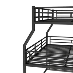 Full XL over Queen over Queen Bunk Bed, Metal Triple Bunk Bed with Safety Guardrails, Heavy-duty Bunk Bed with Noise-reduced Design, Black