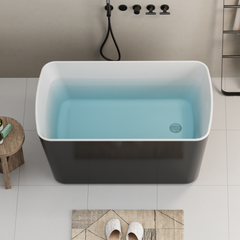 49'' Acrylic Freestanding Soaking Bathtub, Square-shape Japanese Soaking Hot Tub with Chrome Overflow and Drain, Glossy Black CM-26A01-49B