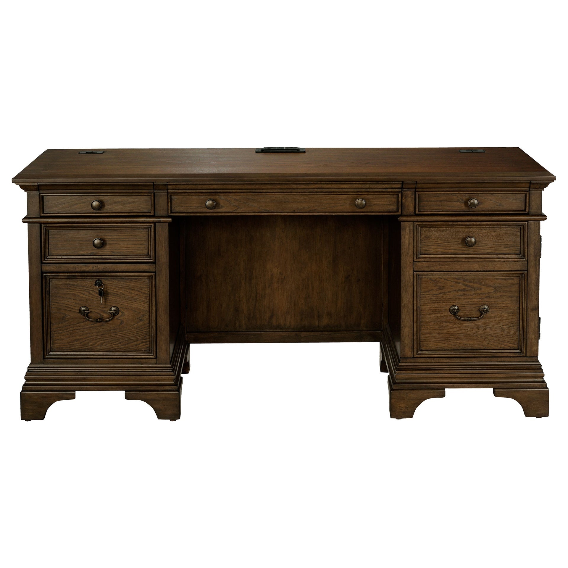 Stigham Burnish Oak 5-Drawer Credenza Office Desk
