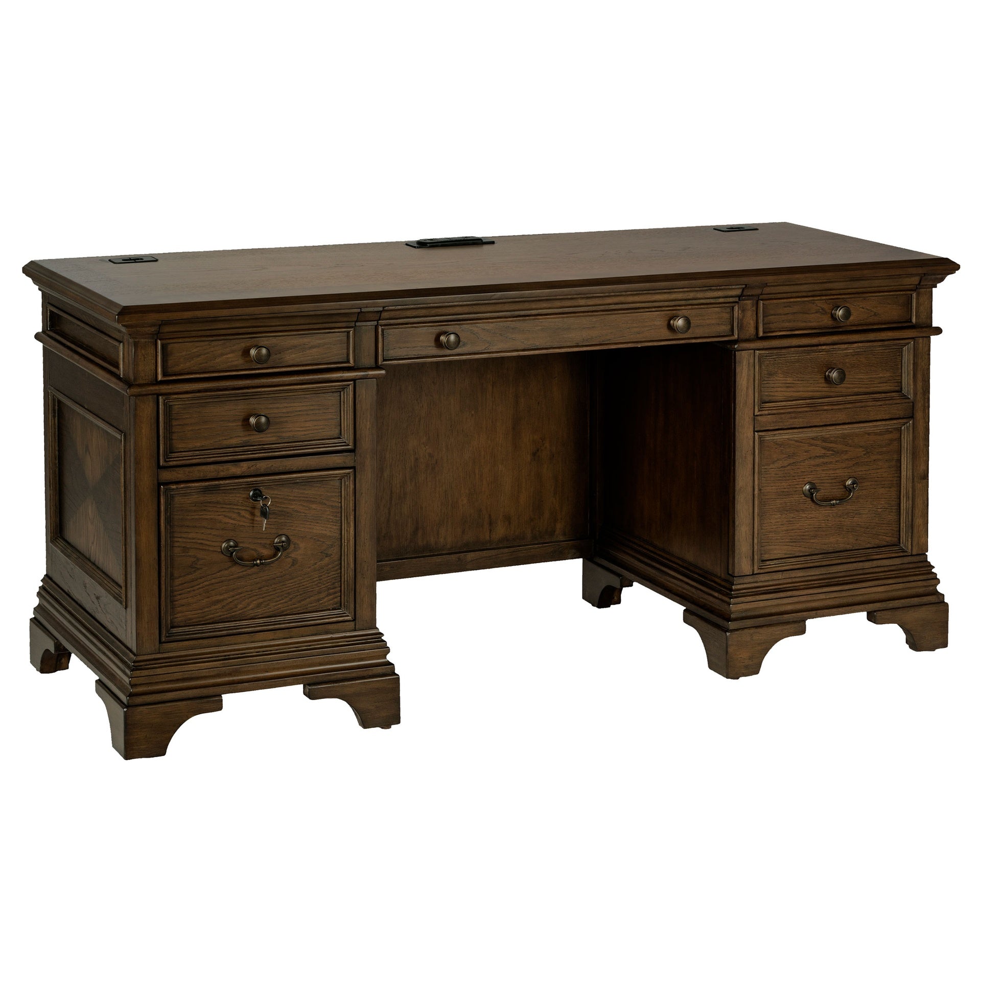 Stigham Burnish Oak 5-Drawer Credenza Office Desk