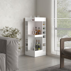 Lyman 46" Tall 3-Tier Corner Bar Cabinet with Fourteen Wine Bottle Cubbies, Living Room, Liquor Cabinet, Storage Cabinet White