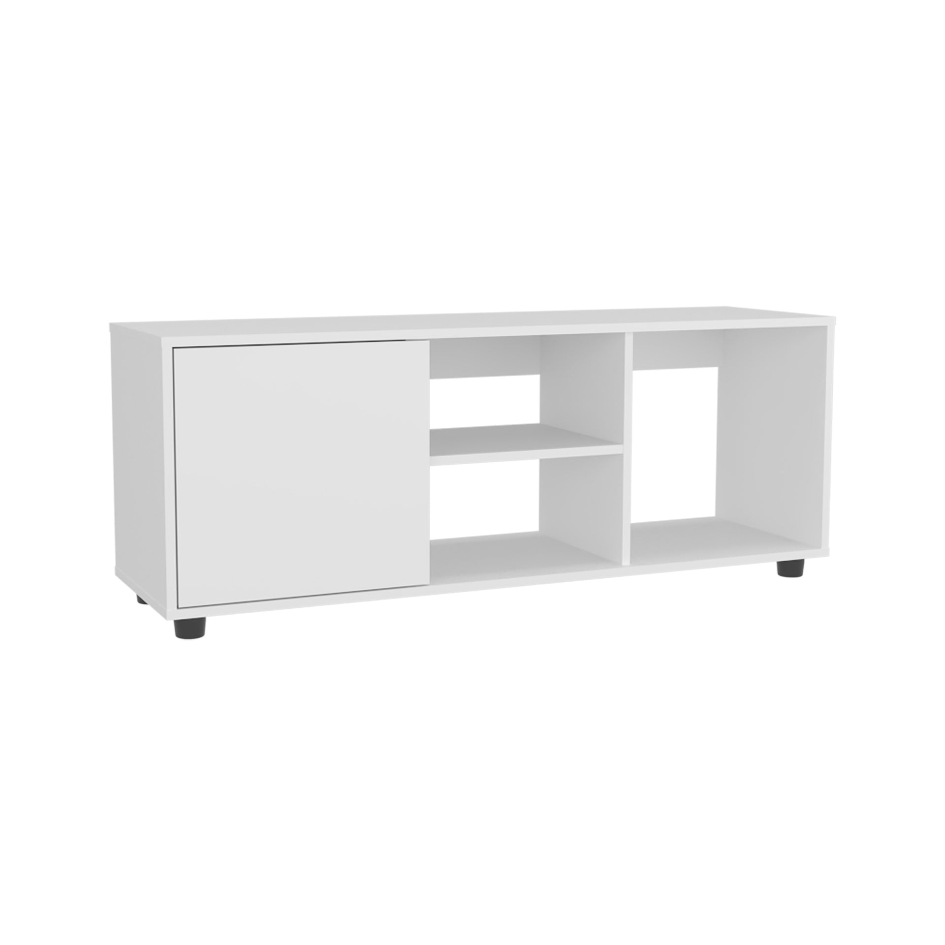 Adel 51" Wide Tv Stand with One Door Cabinet , Four Open Shelves, Cable Management, Living Room, Tv Room White