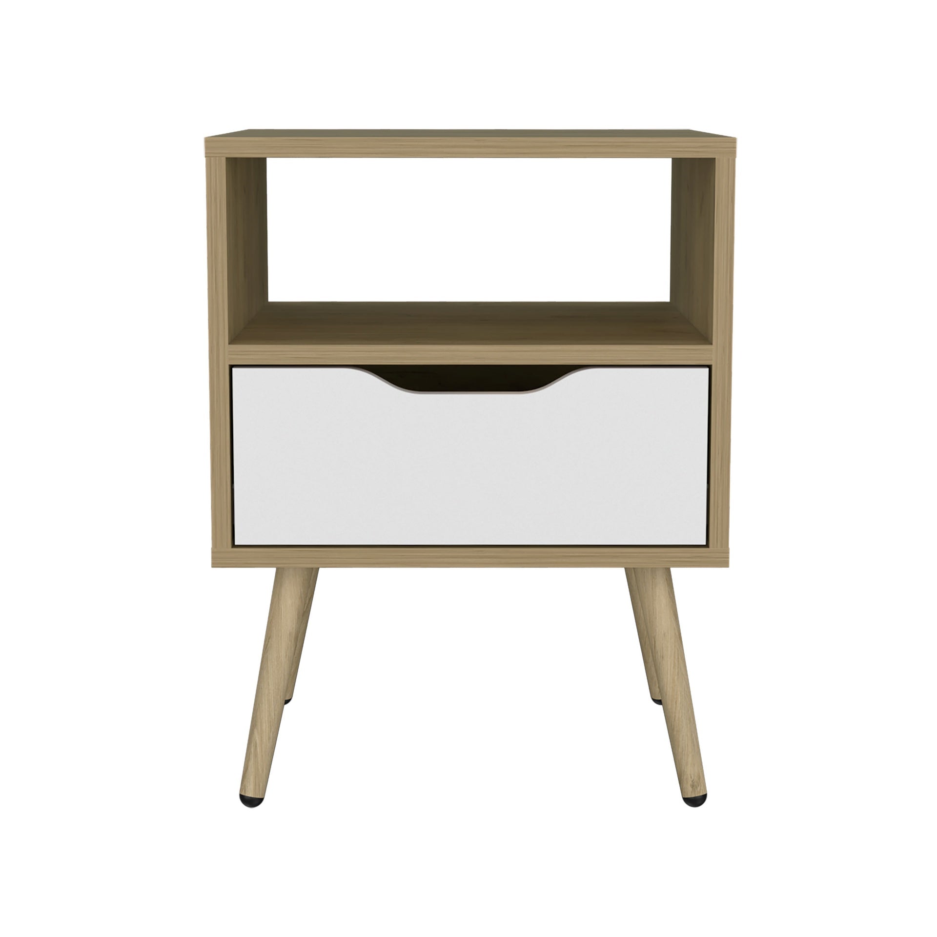 Wenden 21" High Nightstand, One Drawer, One Open Shelf, Natural Oak, White