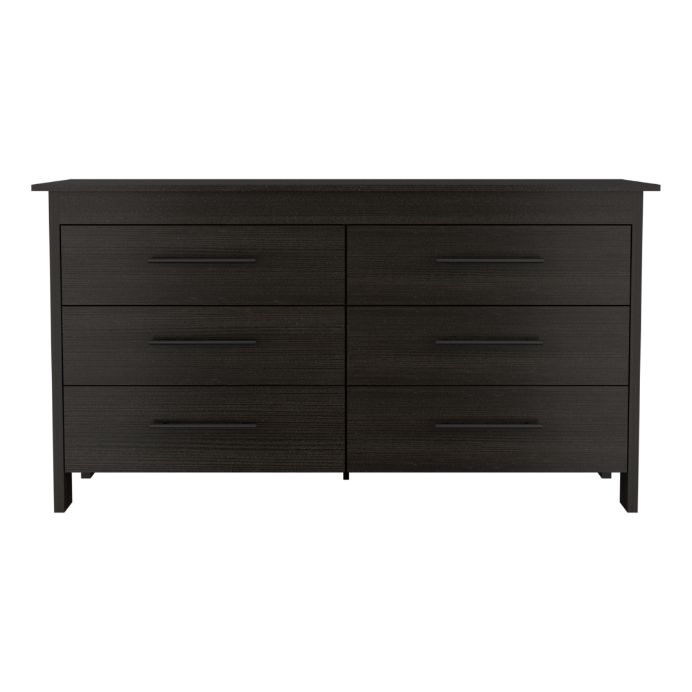 Hms 6 Drawer Double Dresser, Four Legs, Superior Top -Black