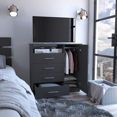 Peru 4 Drawer Dresser, Single Door Cabinet, One Open Shelf, Superior Top -Black