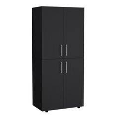 Hazel 70" High Four-Door Armoire Wardrove Closet Cabinet, Six Shelves and Two Hanging Rods, Bedroom Clothes Storage Cabinet Organizer Black
