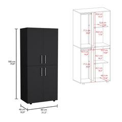 Hazel 70" High Four-Door Armoire Wardrove Closet Cabinet, Six Shelves and Two Hanging Rods, Bedroom Clothes Storage Cabinet Organizer Black