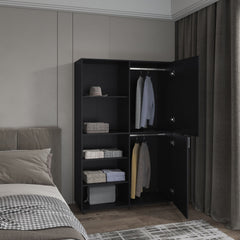 Eco High One Door Freestanding Armoire With Hanging Rod And Interior Shelves, Compact Bedroom Wardrobe, Black