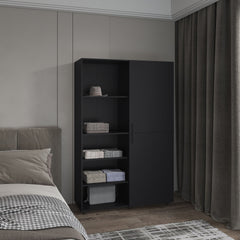 Eco High One Door Freestanding Armoire With Hanging Rod And Interior Shelves, Compact Bedroom Wardrobe, Black