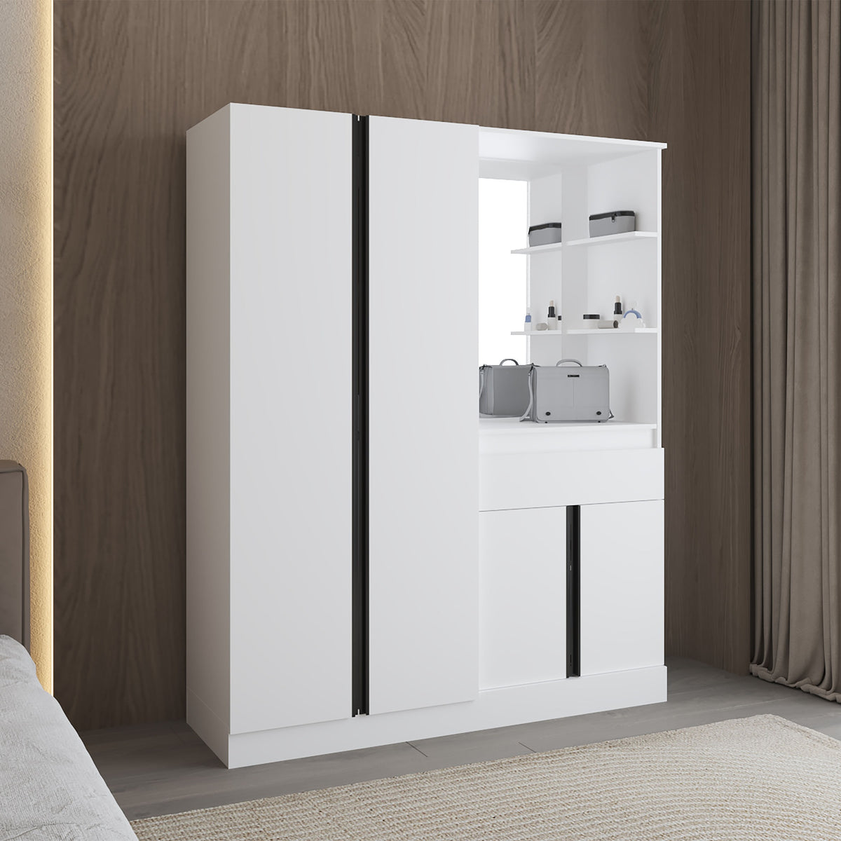 Kamelot Armoire With Double Doors, Hanging Rod And Interior Shelves, White