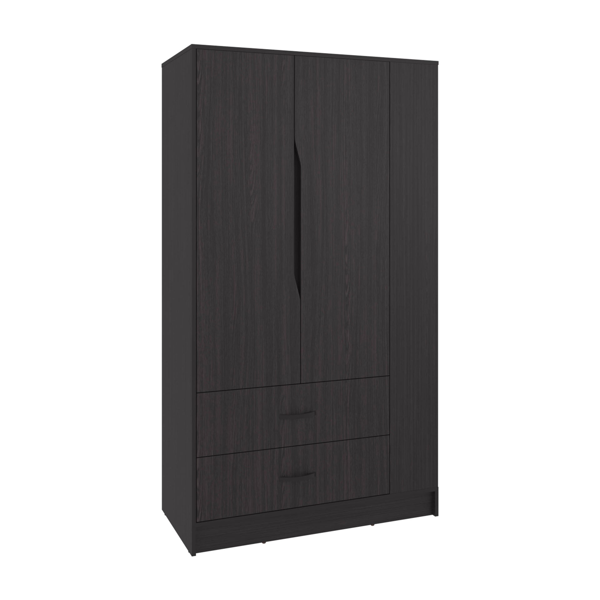 Dakota Armoire With Double Doors, Hanging Rod And Interior Shelves, Freestanding Modern Wardrobe, Black