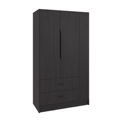 Dakota Armoire With Double Doors, Hanging Rod And Interior Shelves, Freestanding Modern Wardrobe, Black