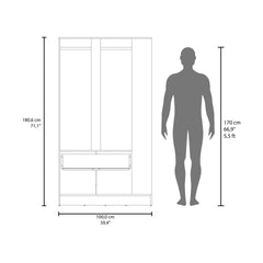 Dakota Armoire With Double Doors, Hanging Rod And Interior Shelves, Freestanding Modern Wardrobe, Black