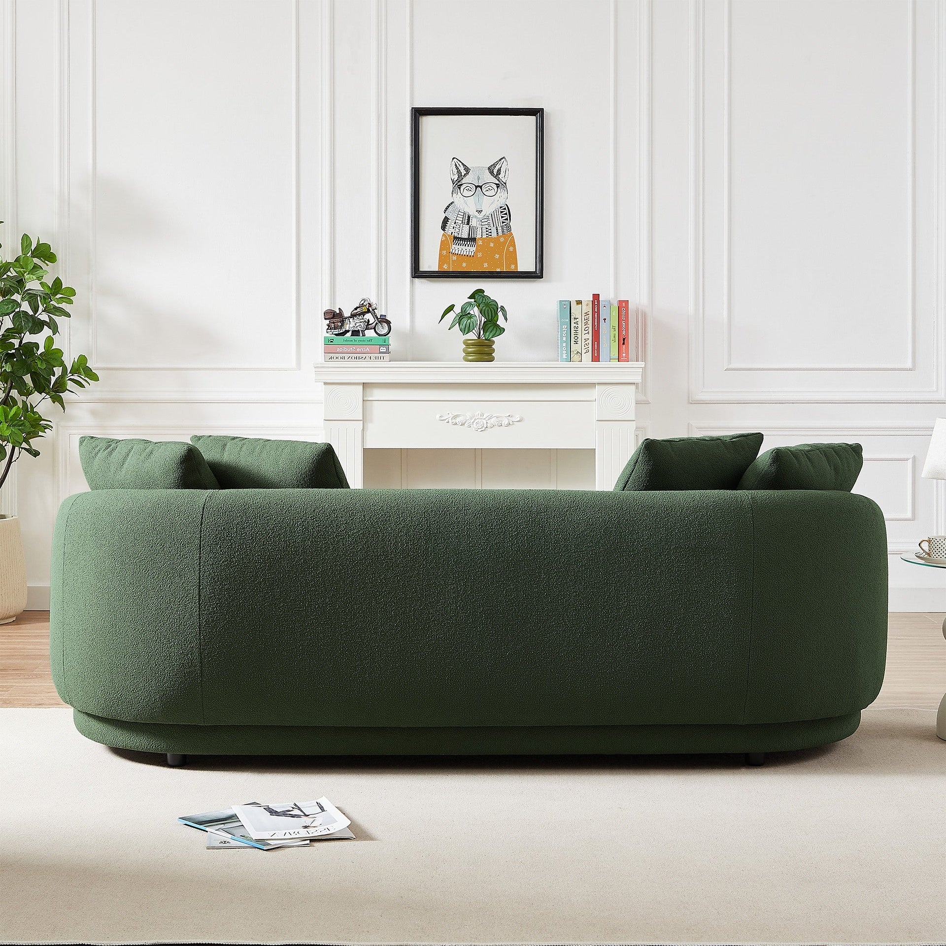 Dylan Modern French Boucle Sofa Comfortable Couch Brown Dark Green Solid Wood 32x85x28 inches