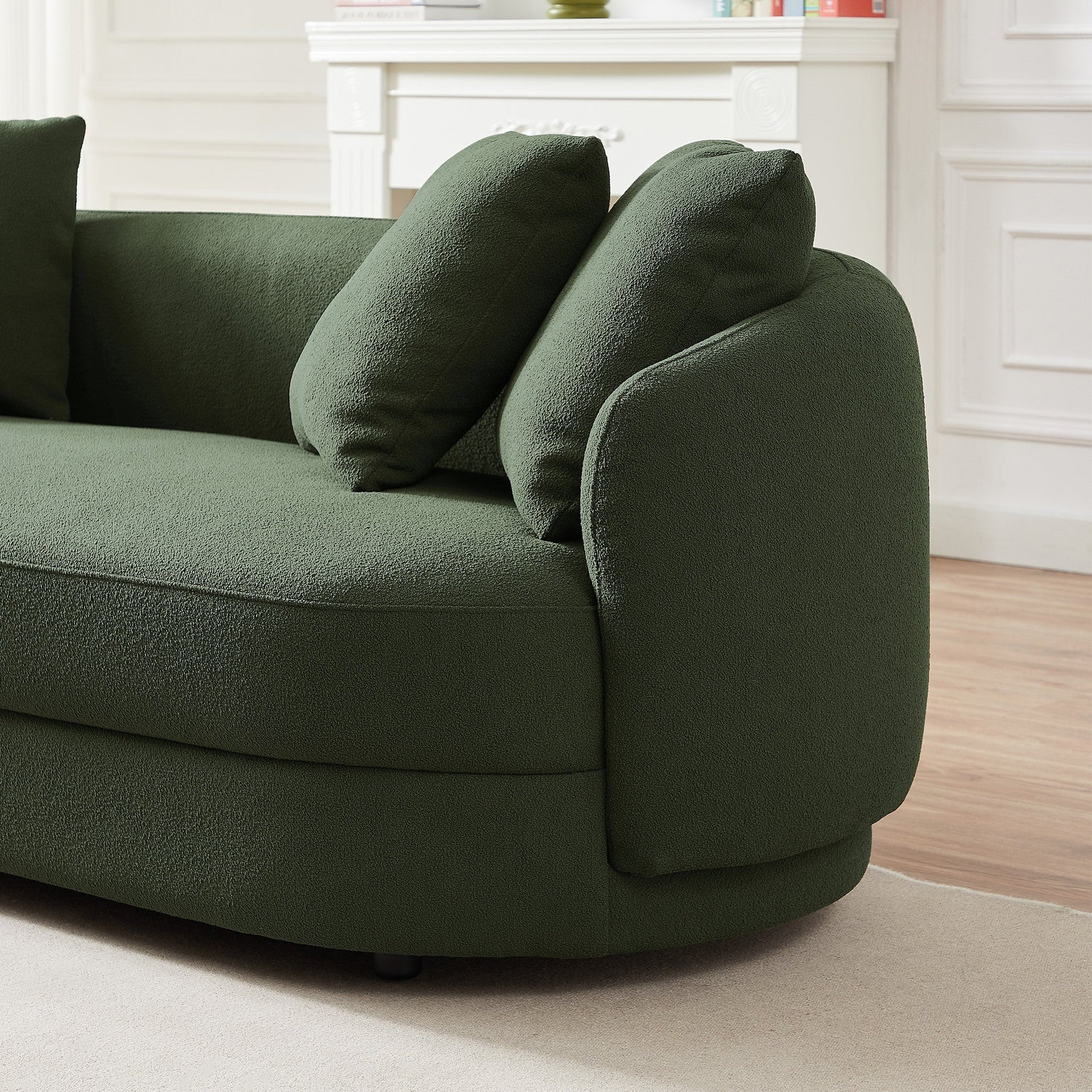 Dylan Modern French Boucle Sofa Comfortable Couch Brown Dark Green Solid Wood 32x85x28 inches