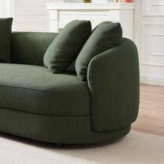 Dylan Modern French Boucle Sofa Comfortable Couch Brown Dark Green Solid Wood 32x85x28 inches