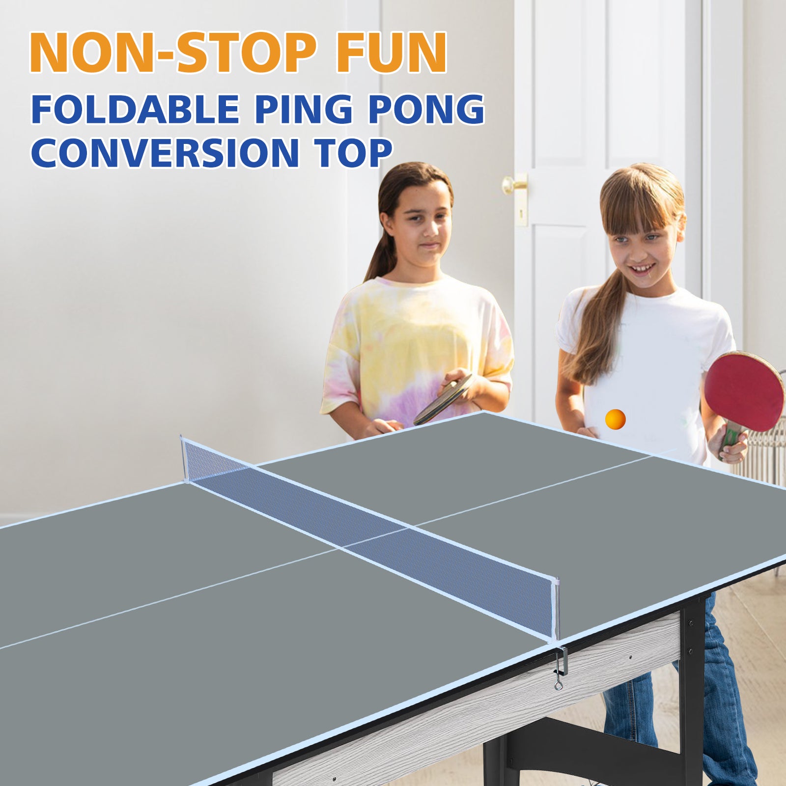 6*3ft Grey Mid-Size Ping Pong Conversion Top Foldable & Portable Table Tennis Table Top for Indoor Games