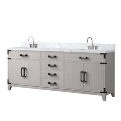 White Oak Double Bath Vanity 80 in. W x 22 in. D, Carrara Marble Top, and Faucet Set