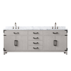 White Oak Double Bath Vanity 80 in. W x 22 in. D, Carrara Marble Top, and Faucet Set