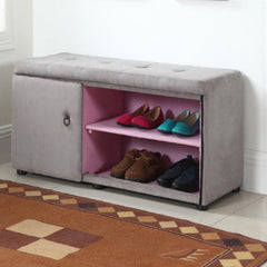 18" Tall Storage Ottoman with Shoe Compartment, Silver and Gray