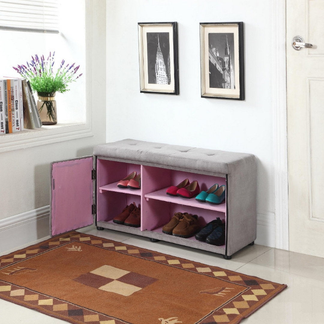 18" Tall Storage Ottoman with Shoe Compartment, Silver and Gray