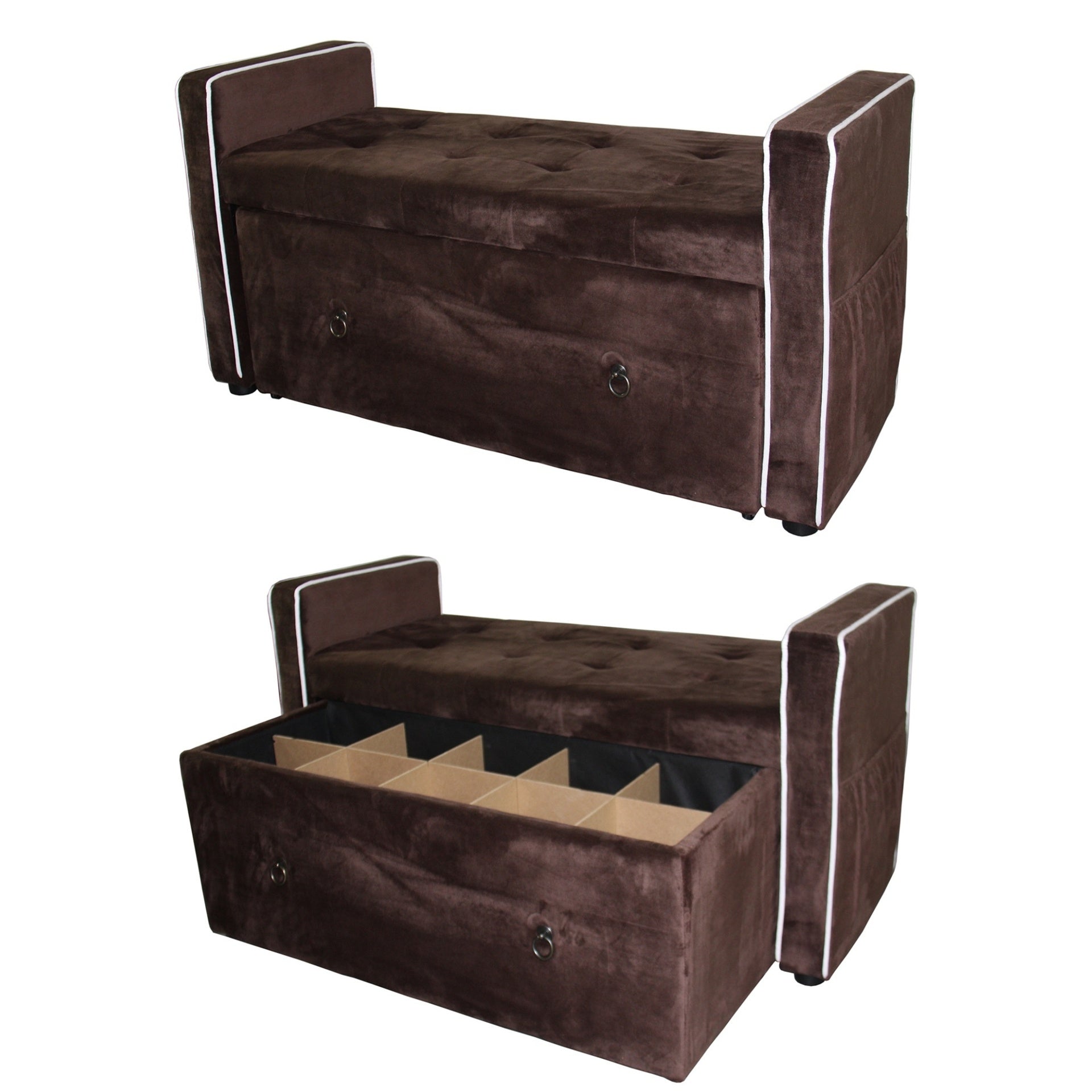 22" Shoe Storage Bench, Brown Suede