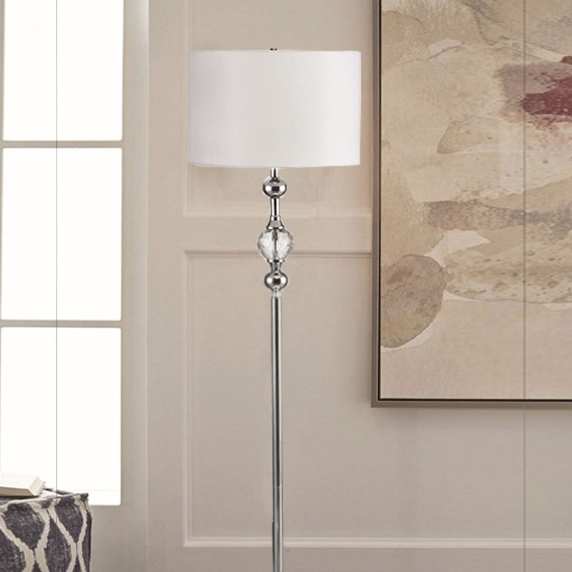 62.5" Tall Metal Floor Lamp" Leona" with Chrome finish and Crystal Accents