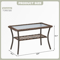 Outdoor Wicker Coffee Table,20x34x20 inch All Weather Rattan Patio Table, Rectangular Coffee Table for Pool Balcony Deck Porch, Brown