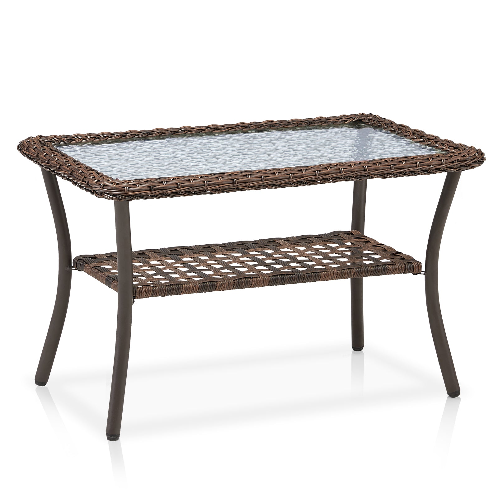 Outdoor Wicker Coffee Table,20x34x20 inch All Weather Rattan Patio Table, Rectangular Coffee Table for Pool Balcony Deck Porch, Brown